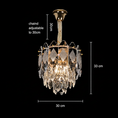 Candelabru Cristal VELVET Petito, 3xE14, D30 cm, Auriu, Inaltime Reglabila, Metal si Cristal
