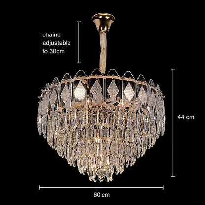 Candelabru Cristal VELVET Eleganza, 12xE14, D60 cm, Auriu, Inaltime Reglabila, Metal si Cristall