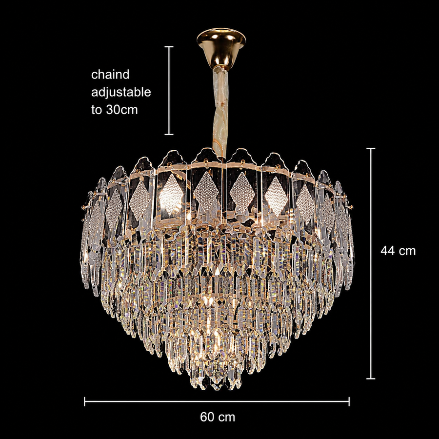 Candelabru Cristal VELVET Eleganza, 12xE14, D60 cm, Auriu, Inaltime Reglabila, Metal si Cristall