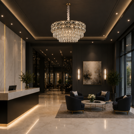 Candelabru Cristal LUCENT Eleganza 9xE14, D50 cm, Auriu, Inaltime Reglabila, Metal si Cristal