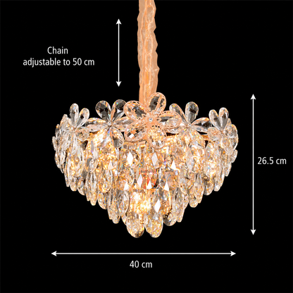 Krištáľový luster, Elegance 7xE27, priemer 40 cm, lesklé zlato, nastaviteľná výška, kov a krištáľ