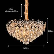 Magno krištáľový luster 11xE27, priemer 60 cm, lesklé zlato, nastaviteľná výška, kov a krištáľ