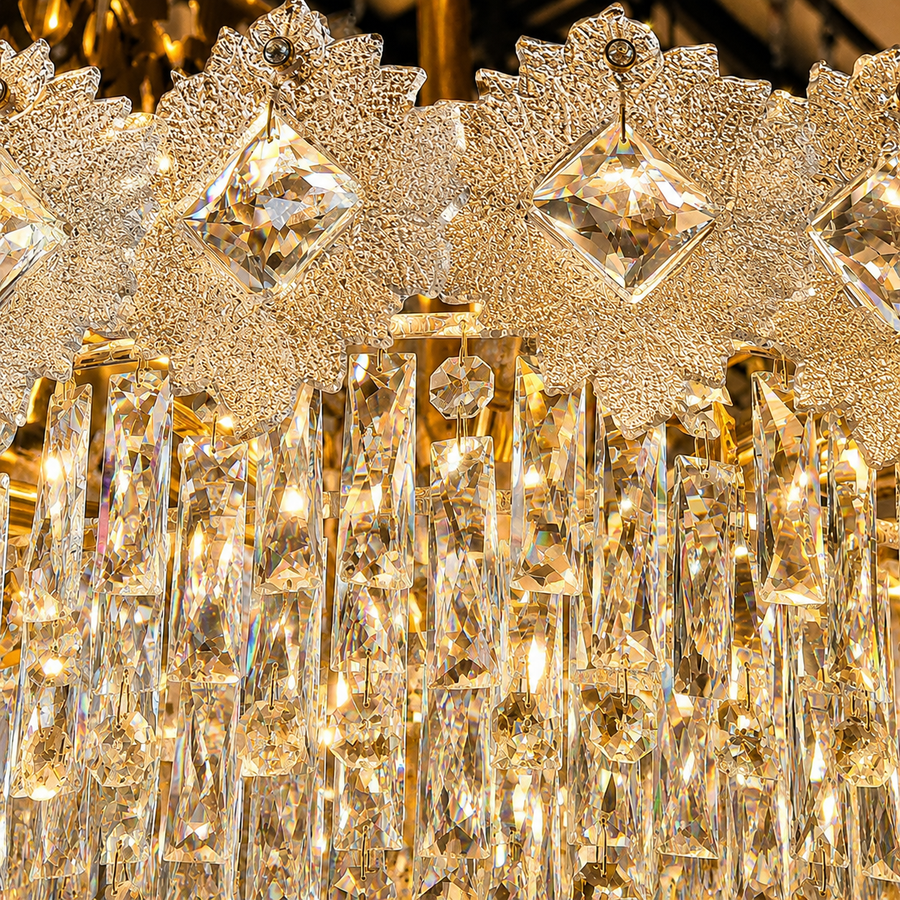 Candelabru Cristal FLEUR Regalis 22xE14, Diametru 80cm, Inaltime 50cm, Auriu Lucios, Inaltime Reglabila, Design Elegant