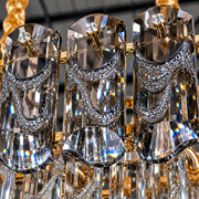 Candelabru Cristal AURUM Magno 12xE14, Diametru 60cm, Inaltime 40cm, Auriu Lucios, Inaltime Reglabila, Design Elegant