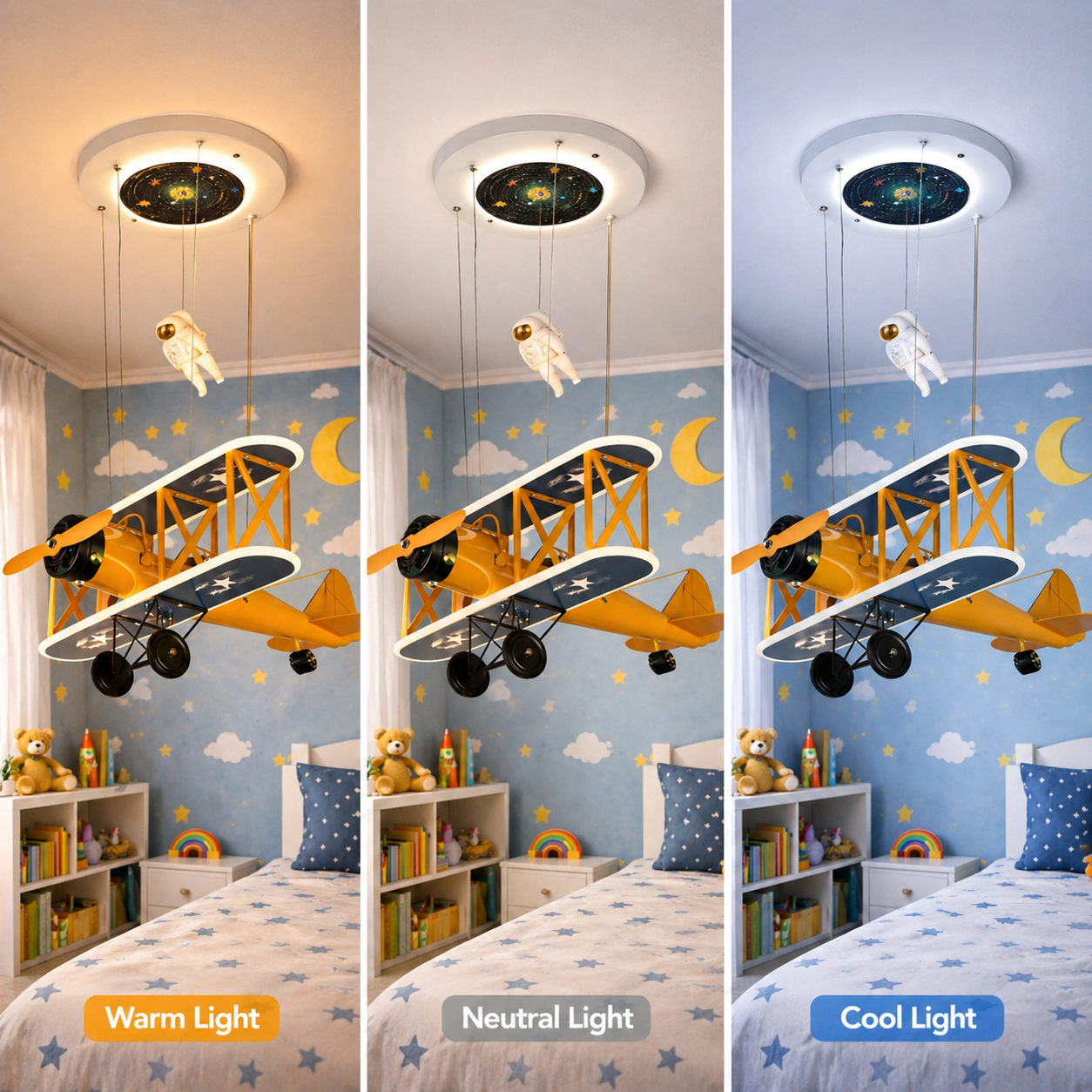 Lustra LED suspendata AVION 80W, lumina Rece/Calda/Neutra, Portocaliu Albastru Lustre Copii Default Title Alessandro Design