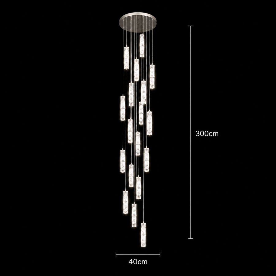 LED krištáľový luster 82W 3000K4000K6000K Amiri Priemer 40cm x Výška 300cm