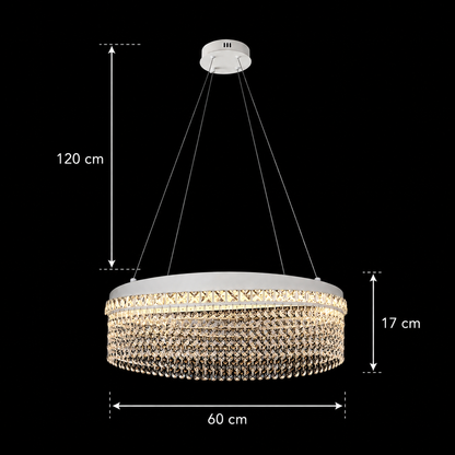 Candelabru Cristal VOLNA Magno, 124W, D60cm, Lumina Calda/Neutra/Rece, Alb, Metal si Cristal