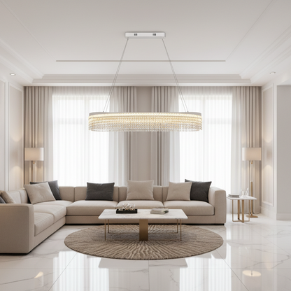 Candelabru Cristal VOLNA Supremo, 128W, 100x30cm, Lumina Calda/Neutra/Rece, Alb, Metal si Cristal