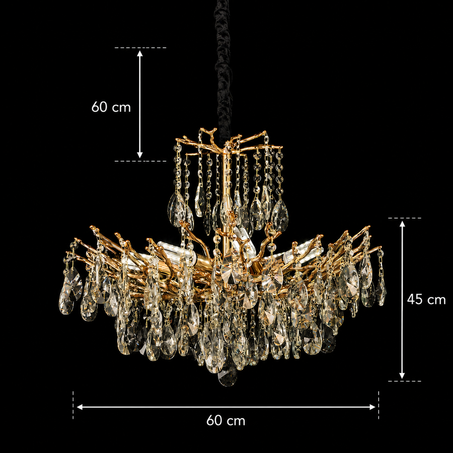 Candelabru Cristal REINA Magno, 6xE14, D60cm, Auriu, Metal si Cristal