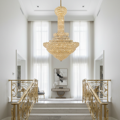 Candelabru Cristal PALAIS Grande 65xE14, Diametru 150cm, Inaltime 240cm, Auriu Lucios, Inaltime Reglabila, Design Elegant Candelabre Cristal Default Title Alessandro Design