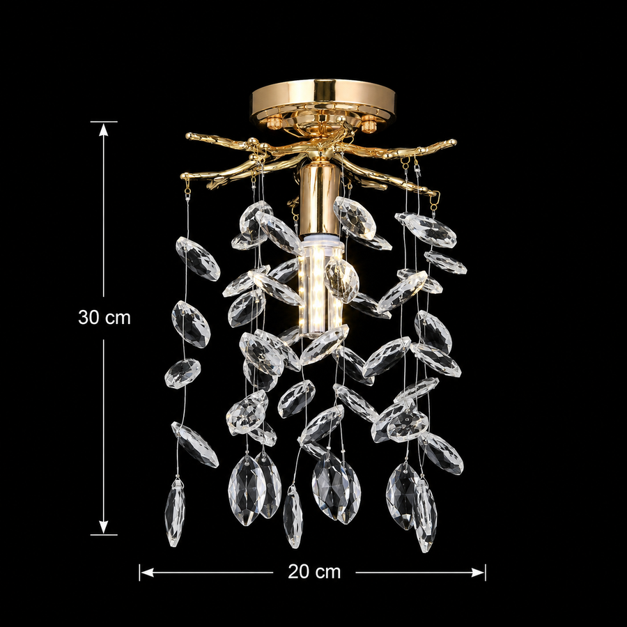 Candelabru Cristal LEAF Petito, Φ20cm, 1xE14, Auriu, Metal si Cristal