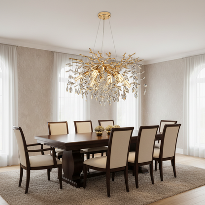 Candelabru Cristal LEAF Magno, Φ60cm, 8xE14, Auriu, Metal si Cristal