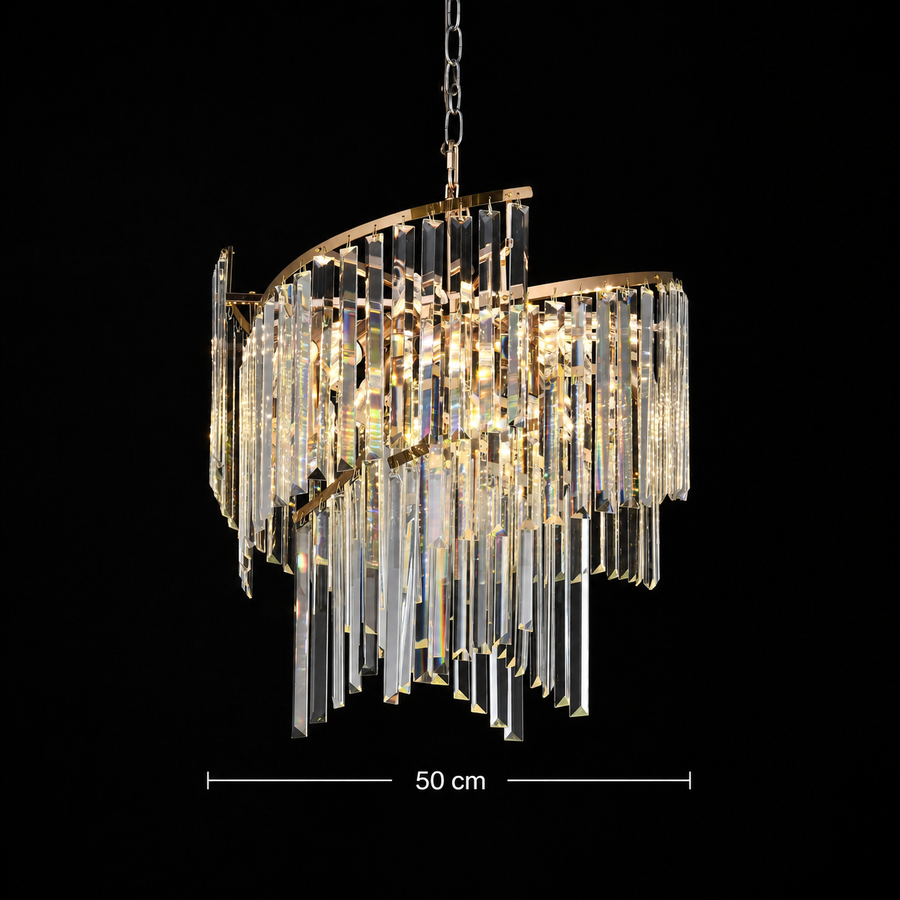 Candelabru Cristal TWEEZE Eleganza, Φ50cm, 9xE14, Auriu, Metal si Cristal