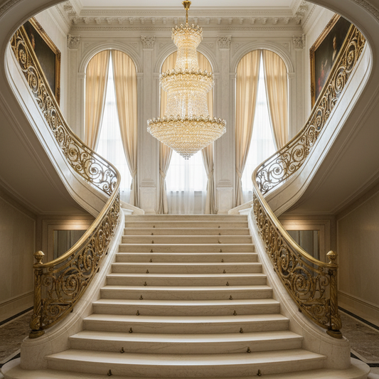 Candelabru Cristal TORRE 59xE14, Diametru 120cm, Inaltime 200cm, Auriu Lucios, Inaltime Reglabila, Design Elegant Candelabre Cristal Default Title Alessandro Design