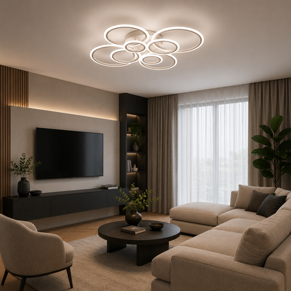 LED luster s diaľkovým ovládaním BETTY 130W, 8 kruhov, studené/teplé/neutrálne svetlo, stmievateľné, biela