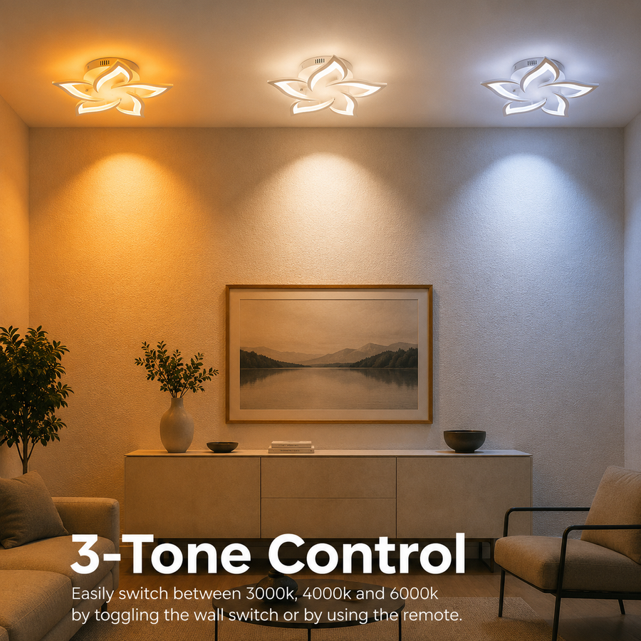 LED luster s diaľkovým ovládaním LOTUS 54W, 5 okvetných lístkov, studené/teplé/neutrálne svetlo, stmievateľné, biela