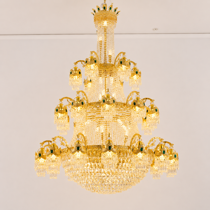 Candelabru Cristal , 61xE14, Diametru 150cm, Inaltime 200cm, Auriu Lucios, Inaltime Reglabila, Design Elegant Candelabre Cristal Default Title Alessandro Design