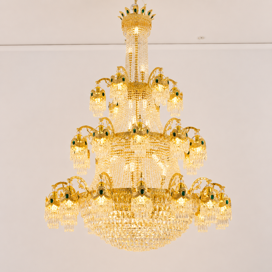 Candelabru Cristal , 61xE14, Diametru 150cm, Inaltime 200cm, Auriu Lucios, Inaltime Reglabila, Design Elegant Candelabre Cristal Default Title Alessandro Design