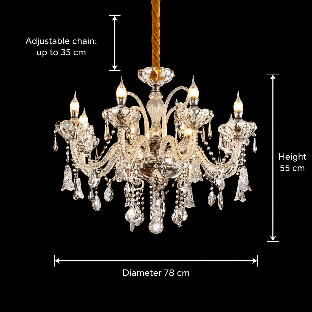 Candelabru Cristal 8xE14, D78cm, Argintiu, Inaltime Reglabila, Metal si Cristal Candelabre Cristal Default Title Alessandro Design