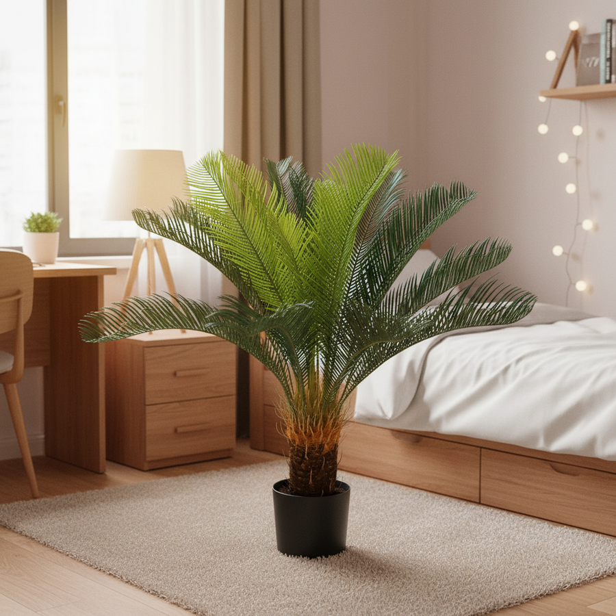 Planta Artificială Copac Tip Palmier, 24 frunze, 85 cm, Verde, cu Ghiveci