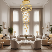 Candelabru Cristal cu Telecomanda DUARA Supremo, 90x300cm, Lumina Calda/Neutra/Rece, Auriu, Metal si Cristal