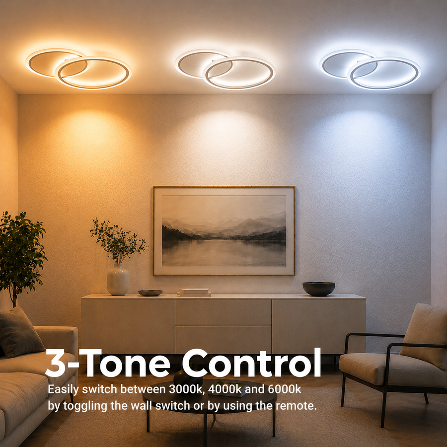 LED luster s diaľkovým ovládaním LUCY 40W, 2 kruhy, studené/teplé/neutrálne svetlo, stmievateľné, biela
