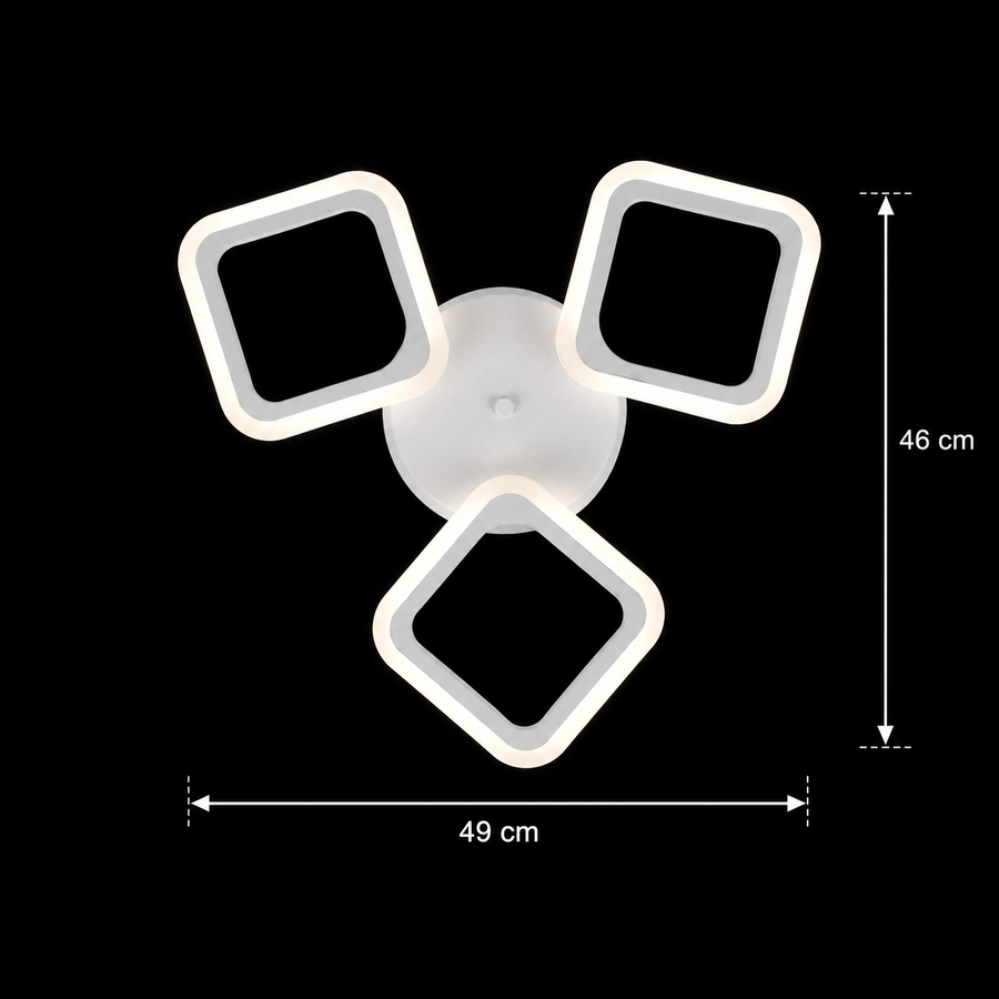 LED luster ERIKA 20W, 3 štvorce, neutrálne svetlo 4000k, biely, kov a akryl