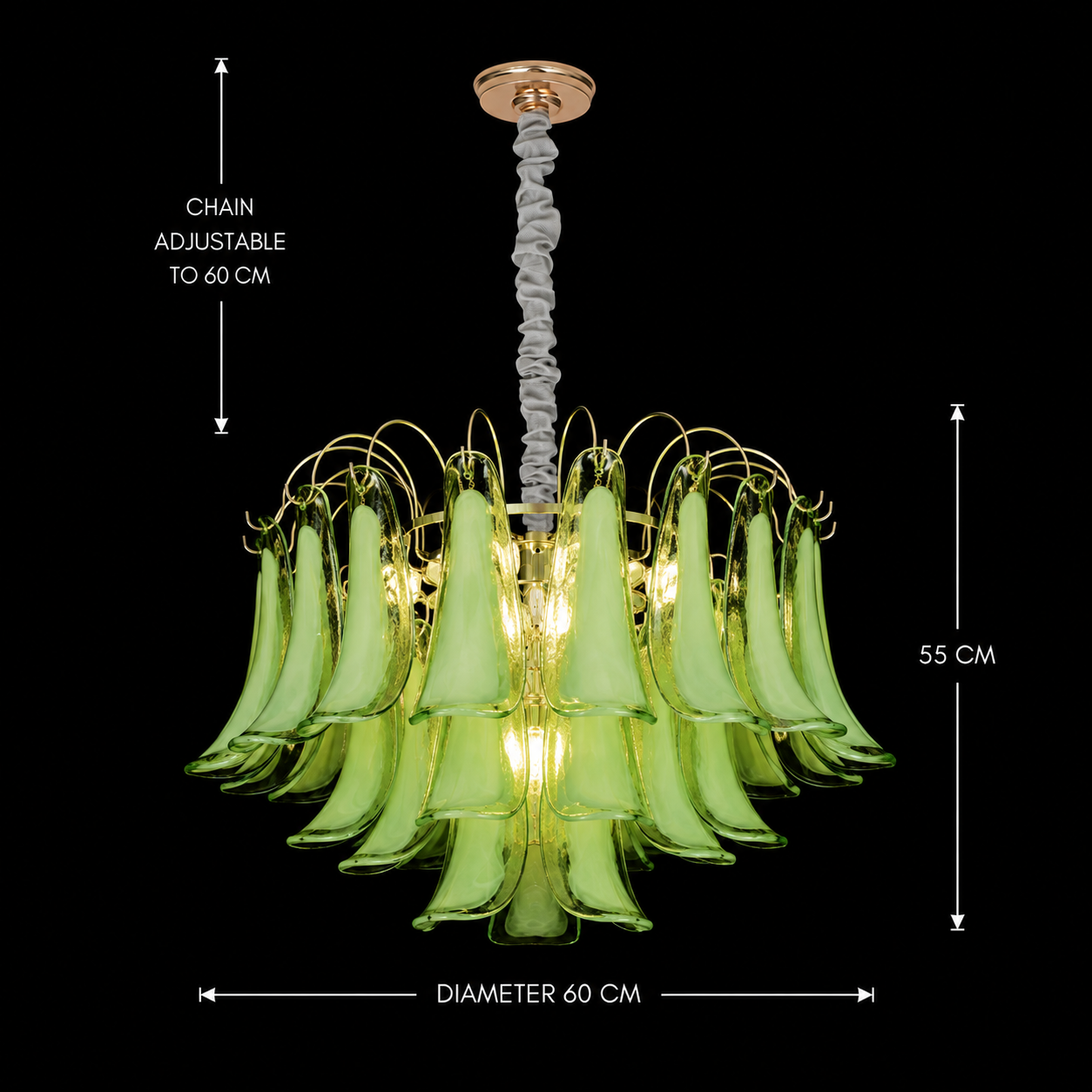 Candelabru Cristal MURANO Magno 7xE14, D60 cm, Verde, Inaltime Reglabila, Metal si Cristal Candelabre Cristal Default Title Alessandro Design