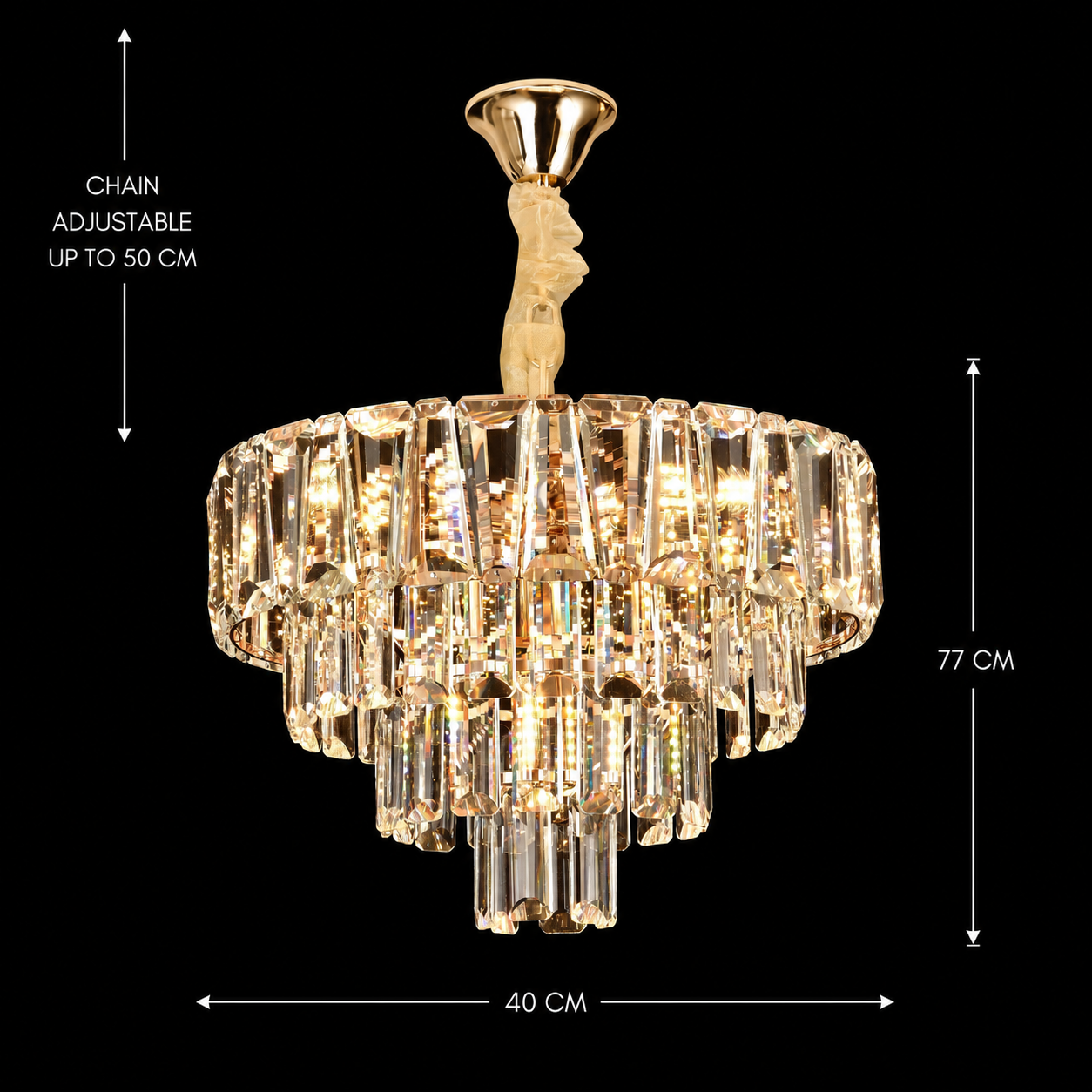 Candelabru Cristal VALMONT Nobile 6xE14, D40 cm, Auriu, Inaltime Reglabila, Metal si Cristal Candelabre Cristal Default Title Alessandro Design