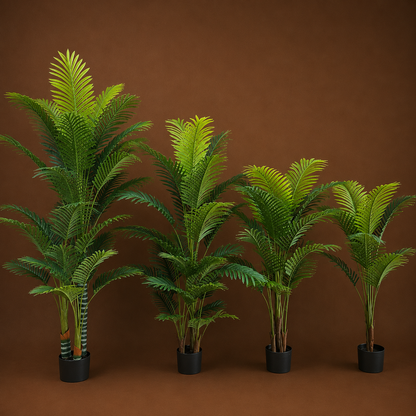 Planta Artificială Copac Tip Palmier Kentia, 3 tulpini, 17 frunze, 160 cm, Verde, cu Ghiveci