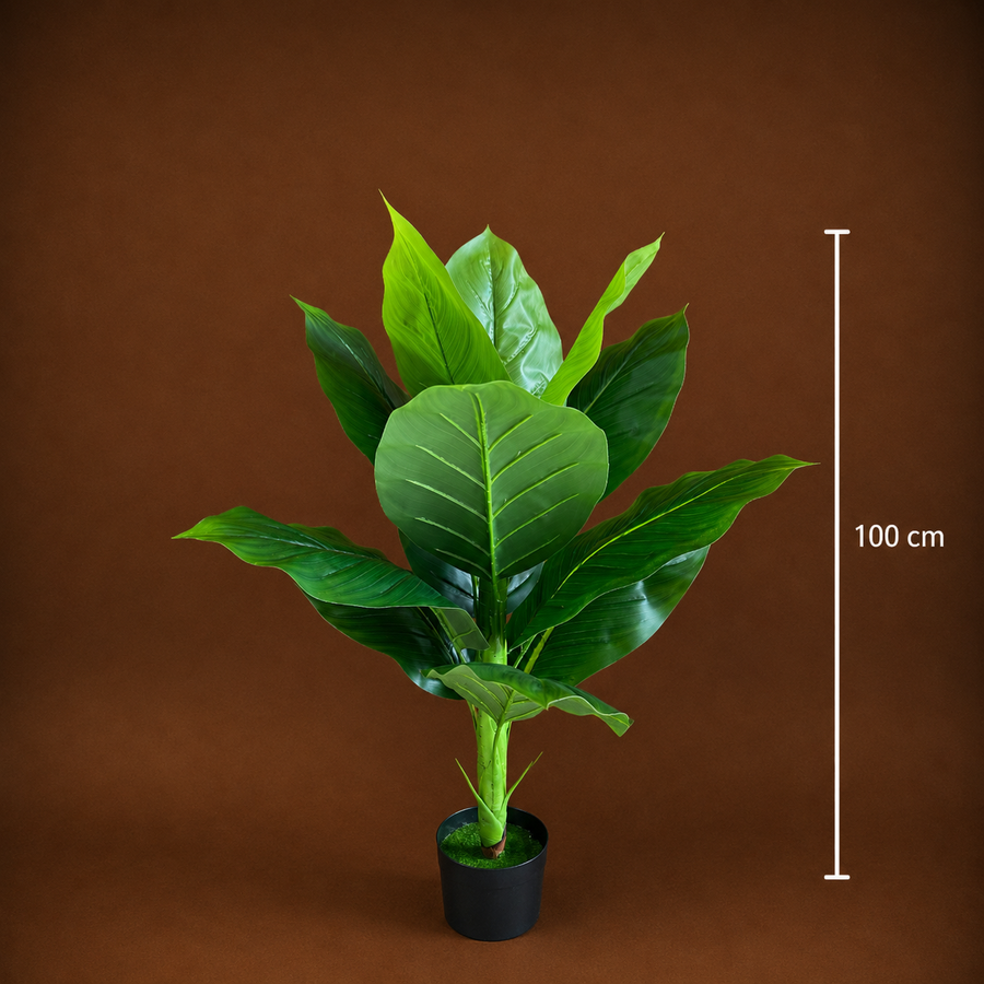 Plantă Artificială Tip Bananier Musa, 100 cm, Verde