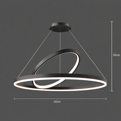 LED závesný luster PAGANO 47W, 3000K/4000K/6000K, 2 kruhy, čierny, nastaviteľná výška