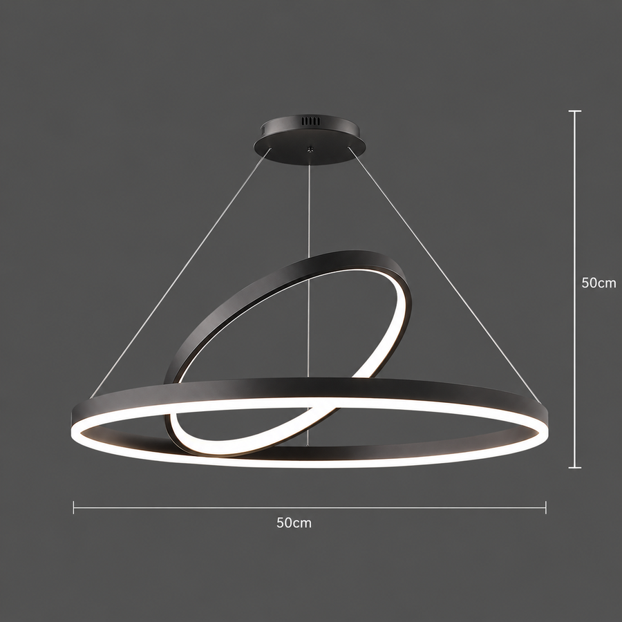 LED závesný luster PAGANO 47W, 3000K/4000K/6000K, 2 kruhy, čierny, nastaviteľná výška