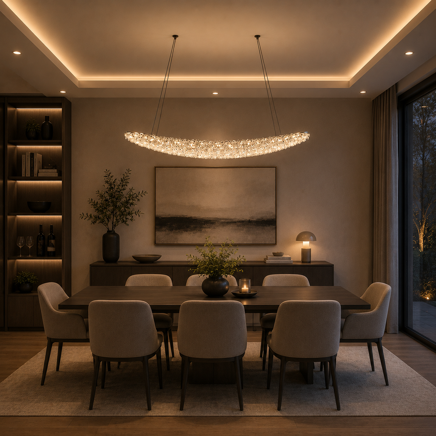 Moderný luster s krištáľom, PRAHA, 31W, dĺžka 80 cm, zlatý, nastaviteľná výška