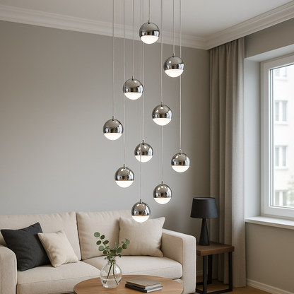 Lustra LED suspendata cu telecomanda JEREMIAS 132W, 10 Elemente, lumina Rece/Calda/Neutra, Dimabila, Argintiu Lustre Moderne Default Title Alessandro Design
