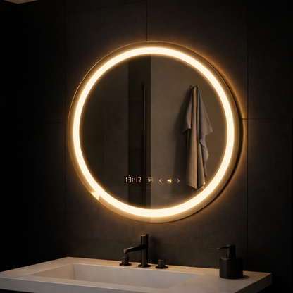 Oglinda LED Rotunda, 70cm, Celeste MotionGlow Marcello, Sistem Dezaburire, Ceas & Termometru, Dimabila, Lumina Calda Neutra Rece 3000K/4000K/6000K Oglinzi Marcello Default Title Alessandro Design