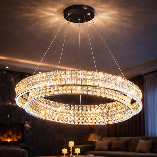 Lustra LED cu Telecomanda, LLC160/500CH, Cristal si Metal, 54W, 1 Cerc, Dimabila, Inaltime Reglabila, Lumina Rece/Calda/Neutra, Iluminat Luxos Lustre LED cu Telecomanda Default Title Alessandro Design