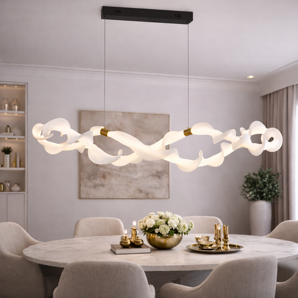 Lustra LED Suspendata Acril UNDA Infinity, 36W, Lumina Calda/Neutra/Rece 3000/4000/6000K, Alb Auriu, Inaltime Reglabila Lustre Moderne Default Title Alessandro Design