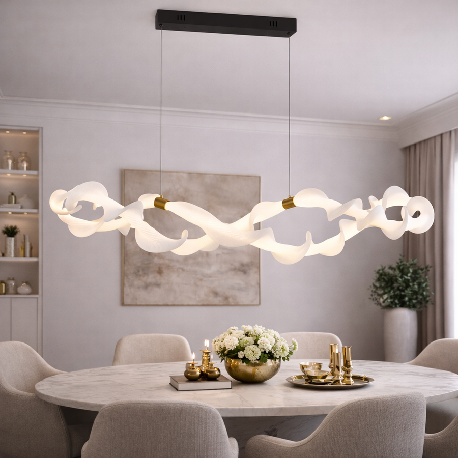 Lustra LED Suspendata Acril UNDA Infinity, 36W, Lumina Calda/Neutra/Rece 3000/4000/6000K, Alb Auriu, Inaltime Reglabila Lustre Moderne Default Title Alessandro Design