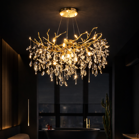 Candelabru Cristal WALTZ Rhapsody, 6x G9, Auriu, 45cm, Inaltime Reglabila, Metal si Cristal Candelabre Cristal Default Title Alessandro Design