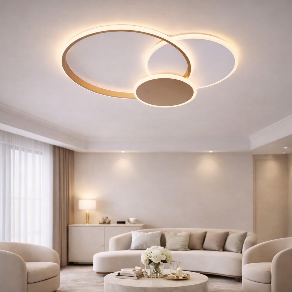 Lustra LED cu telecomanda KILLIAN 46W, 3 Cercuri, lumina Rece/Calda/Neutra 3000K/4000K/6000K, Dimabila, Auriu Alb Lustre LED cu Telecomanda Default Title Alessandro Design