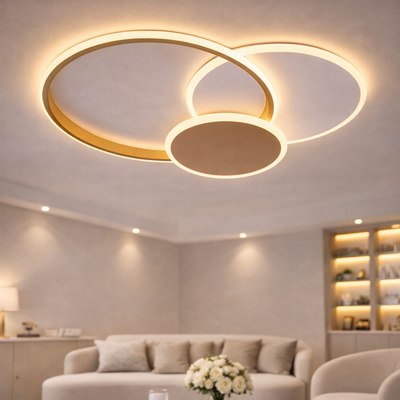 LED luster s diaľkovým ovládaním KILLIAN 46W, 3 kruhy, studené/teplé/neutrálne svetlo 3000K/4000K/6000K, stmievateľné, biele zlato