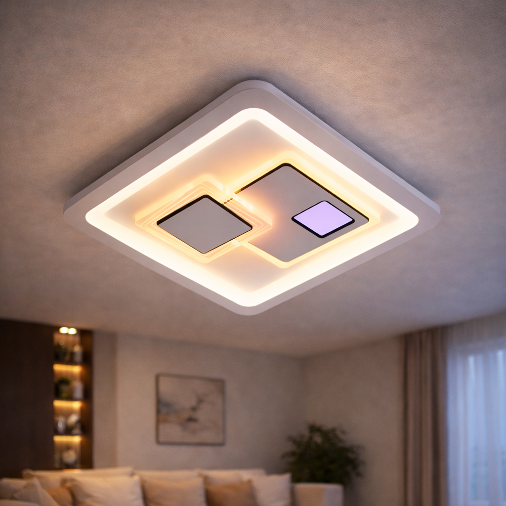 LED luster KEREN 33W, štvorcový, studené/teplé/neutrálne svetlo 3000K/4000K/6000K, biele, kovové a akrylové LED lustre Predvolený názov Alessandro Design