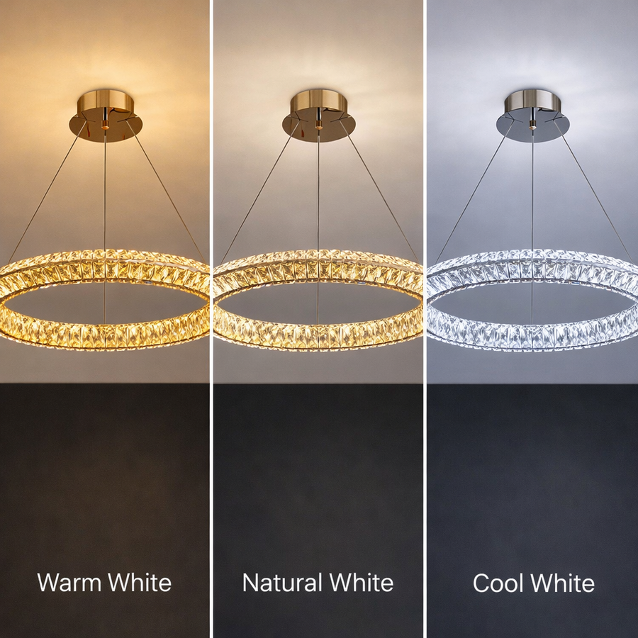 Lustra LED cu Telecomanda, LLC132/500GD, Cristal si Metal, 26W, 1 Cerc, Dimabila, Inaltime Reglabila, Lumina Rece/Calda/Neutra, Iluminat Luxos Lustre LED cu Telecomanda Default Title Alessandro Design