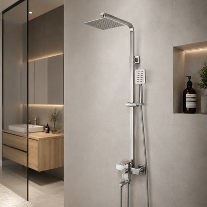 SET Coloana de dus cu baterie, Inox, para patrata, efect ploaie, 3 functii, montare pe perete, Satinat, Accesorii Incluse, LY005 Baterii & Coloane de Duș Default Title Alessandro Design