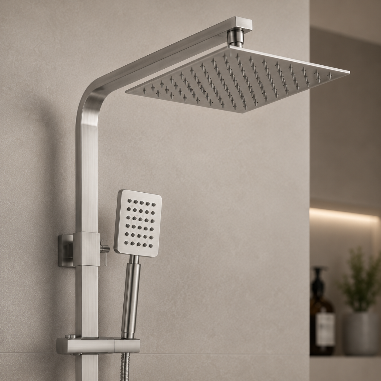 SET Coloana de dus cu baterie, Inox, para patrata, efect ploaie, 3 functii, montare pe perete, Satinat, Accesorii Incluse, LY005 Baterii & Coloane de Duș Default Title Alessandro Design