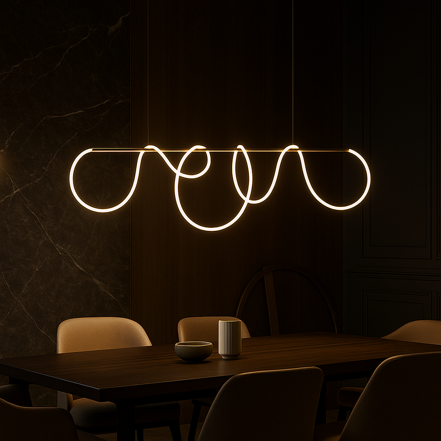 Lustra LED DIVINO Auriu 96W cu Tub Silicon Flexibil, 96W, 150cm – Lumina Reglabila 3000K/4000K/6000K Lustre Moderne Default Title Alessandro Design