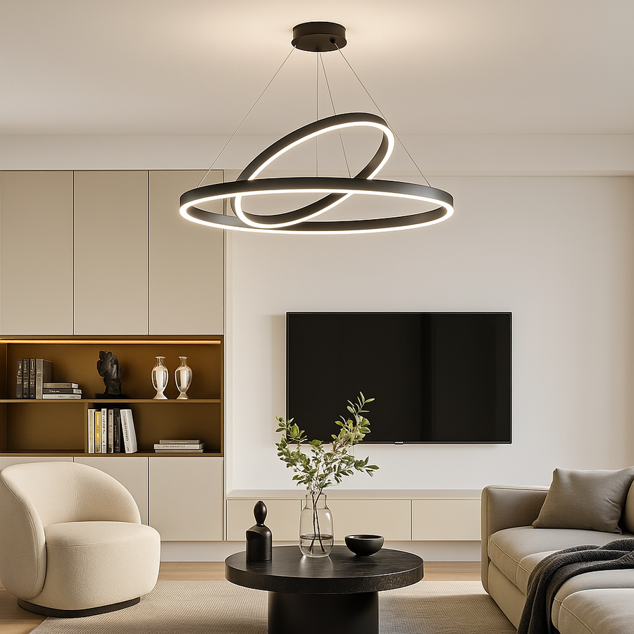 Lustra LED Suspendata PAGANO 47W, 3000K, 2 Cercuri, Negru, Inaltime Reglabila Lustre Moderne Default Title Alessandro Design