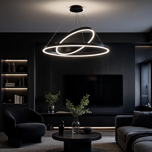 Lustra LED Suspendata PAGANO 47W, 3000K, 2 Cercuri, Negru, Inaltime Reglabila Lustre Moderne Default Title Alessandro Design