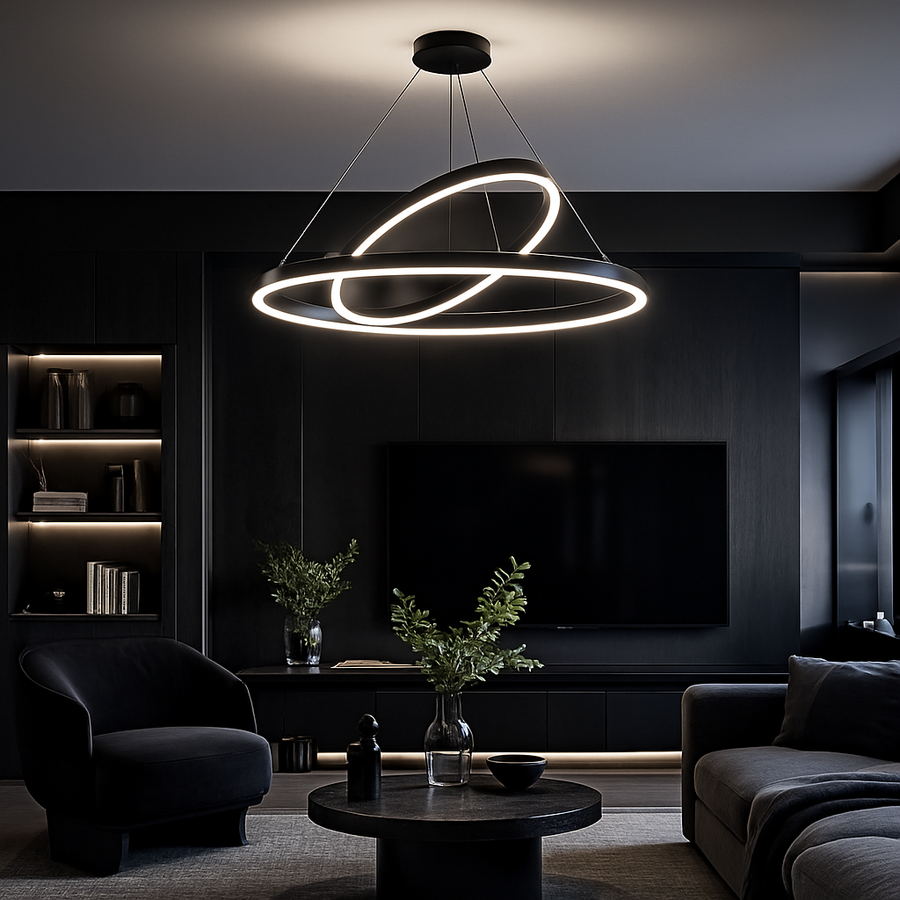 Lustra LED Suspendata PAGANO 47W, 3000K, 2 Cercuri, Negru, Inaltime Reglabila Lustre Moderne Default Title Alessandro Design